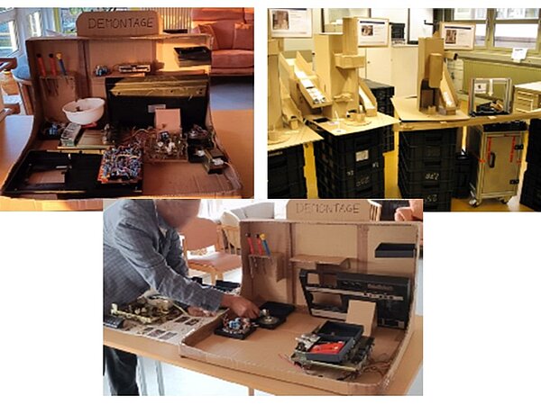 Ein ehrenamtlicher Mitarbeiter (ehemaliger Produktionsingenieur mit Erfahrung im Mockup-Bau) hat auf den Gast zugeschnittenen Arbeitsplatz ausgearbeitet und aufgebaut.